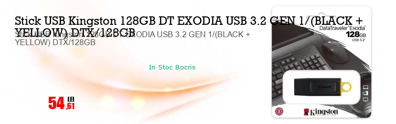 Stick USB Kingston 128GB DT EXODIA USB 3.2 GEN 1/(BLACK + YELLOW) DTX/128GB