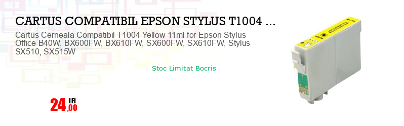 Cartus Cerneala Compatibil T1004 Yellow 11ml for Epson Stylus Office B40W, BX600FW, BX610FW, SX600FW, SX610FW, Stylus SX510, SX515W