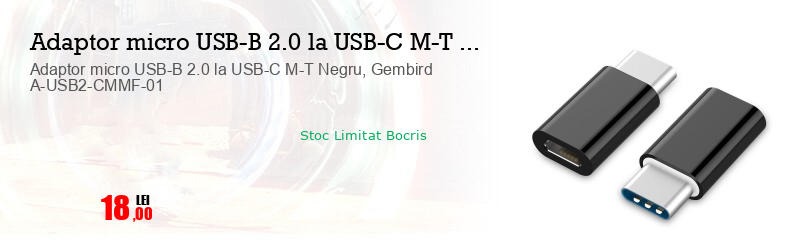 Adaptor micro USB-B 2.0 la USB-C M-T Negru, Gembird A-USB2-CMMF-01