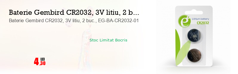 Baterie Gembird CR2032, 3V litiu, 2 buc., EG-BA-CR2032-01