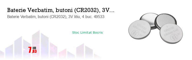 Baterie Verbatim, butoni (CR2032), 3V litiu, 4 buc. 49533