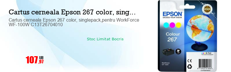 Cartus cerneala Epson 267 color, singlepack,pentru WorkForce WF-100W C13T26704010