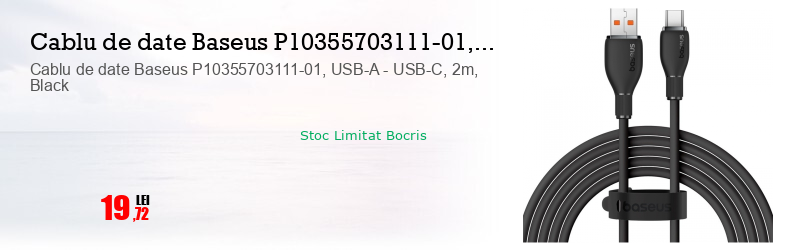 Cablu de date Baseus P10355703111-01, USB-A - USB-C, 2m, Black