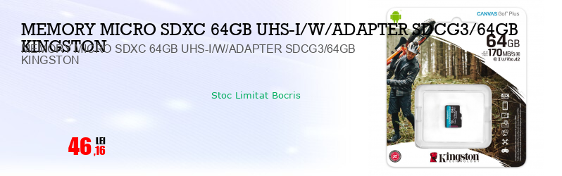 MEMORY MICRO SDXC 64GB UHS-I/W/ADAPTER SDCG3/64GB KINGSTON