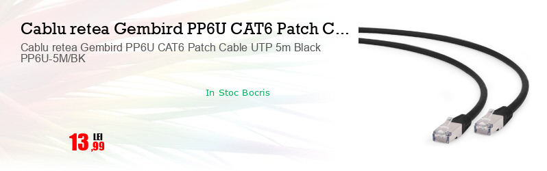 Cablu retea Gembird PP6U CAT6 Patch Cable UTP 5m Black PP6U-5M/BK