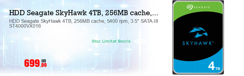 HDD Seagate SkyHawk 4TB, 256MB cache, 5400 rpm, 3.5'' SATA-III ST4000VX016