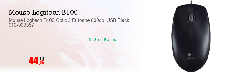 Mouse Logitech B100 Optic 3 Butoane 800dpi USB Black 910-003357