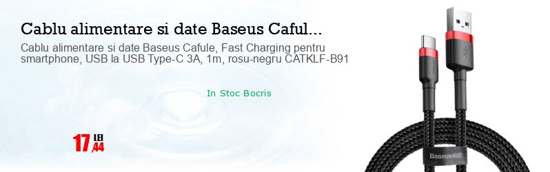 Cablu alimentare si date Baseus Cafule, Fast Charging pentru smartphone, USB la USB Type-C 3A, 1m, rosu-negru CATKLF-B91