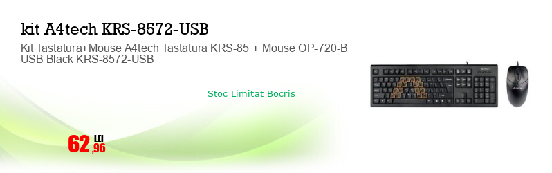 Kit Tastatura+Mouse A4tech Tastatura KRS-85 + Mouse OP-720-B USB Black KRS-8572-USB