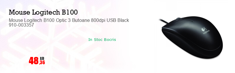 Mouse Logitech B100 Optic 3 Butoane 800dpi USB Black 910-003357