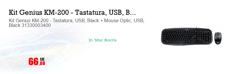 Kit Genius KM-200 - Tastatura, USB, Black + Mouse Optic, USB, Black 31330003400