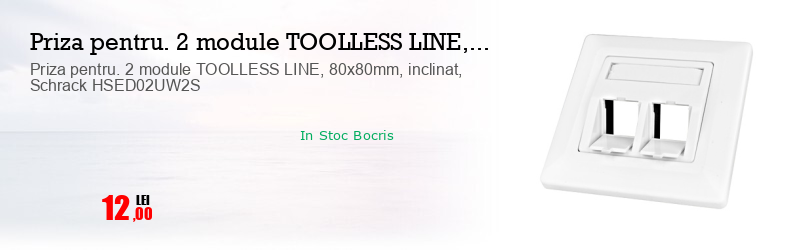 Priza pentru. 2 module TOOLLESS LINE, 80x80mm, inclinat, Schrack HSED02UW2S 