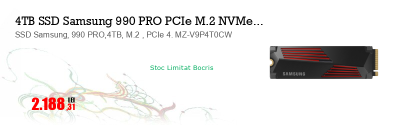 SSD Samsung, 990 PRO,4TB, M.2 , PCIe 4. MZ-V9P4T0CW