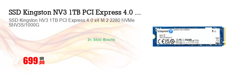 SSD Kingston NV3 1TB PCI Express 4.0 x4 M.2 2280 NVMe SNV3S/1000G