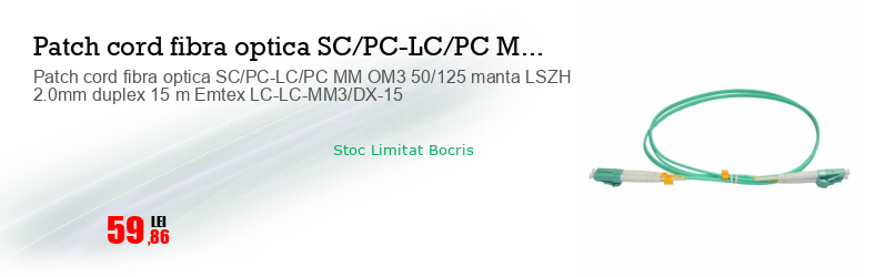 Patch cord fibra optica SC/PC-LC/PC MM OM3 50/125 manta LSZH 2.0mm duplex 15 m Emtex LC-LC-MM3/DX-15