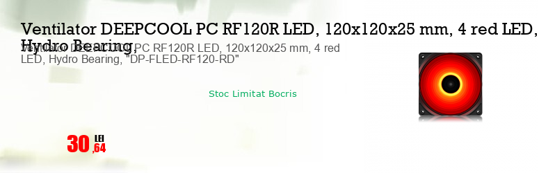 Ventilator DEEPCOOL PC RF120R LED, 120x120x25 mm, 4 red LED, Hydro Bearing, "DP-FLED-RF120-RD"