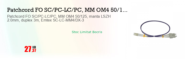 Patchcord FO SC/PC-LC/PC, MM OM4 50/125, manta LSZH 2.0mm, duplex 3m, Emtex SC-LC-MM4/DX-3