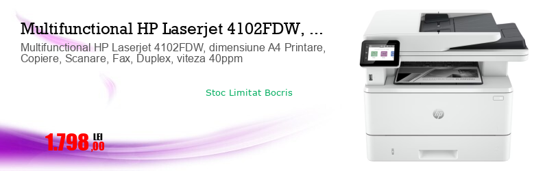 Multifunctional HP Laserjet 4102FDW, dimensiune A4 Printare, Copiere, Scanare, Fax, Duplex, viteza 40ppm