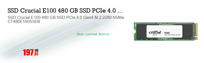 SSD Crucial E100 480 GB SSD PCIe 4.0 Gen4 M.2 2280 NVMe CT480E100SSD8