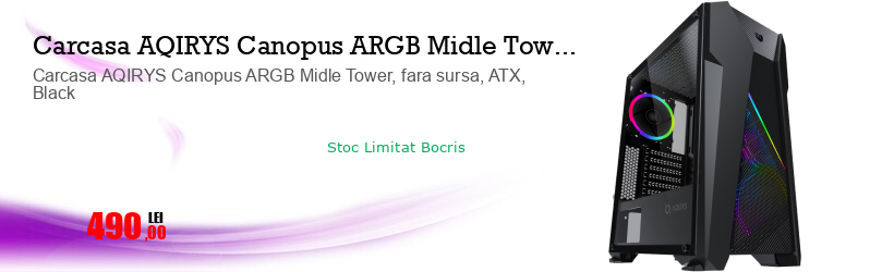 Carcasa AQIRYS Canopus ARGB Midle Tower, fara sursa, ATX, Black