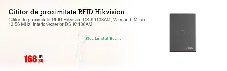 Cititor de proximitate RFID Hikvision DS-K1108AM, Wiegand, Mifare, 13.56 MHz, interior/exterior DS-K1108AM