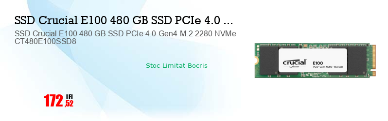 SSD Crucial E100 480 GB SSD PCIe 4.0 Gen4 M.2 2280 NVMe CT480E100SSD8
