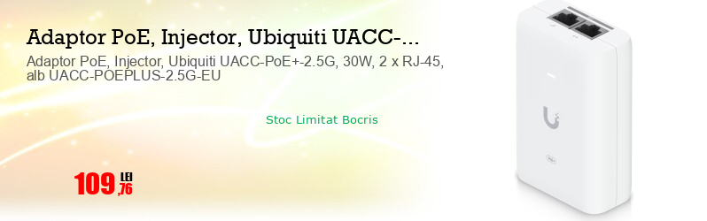 Adaptor PoE, Injector, Ubiquiti UACC-PoE+-2.5G, 30W, 2 x RJ-45, alb UACC-POEPLUS-2.5G-EU