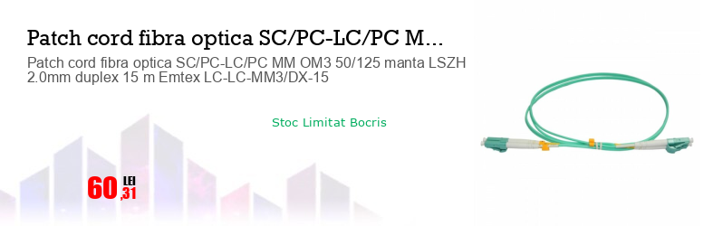 Patch cord fibra optica SC/PC-LC/PC MM OM3 50/125 manta LSZH 2.0mm duplex 15 m Emtex LC-LC-MM3/DX-15