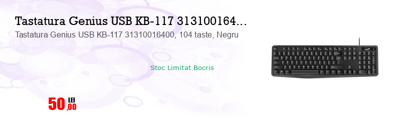 Tastatura Genius USB KB-117 31310016400, 104 taste, Negru