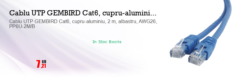 Cablu UTP GEMBIRD Cat6, cupru-aluminiu, 2 m, albastru, AWG26, PP6U-2M/B