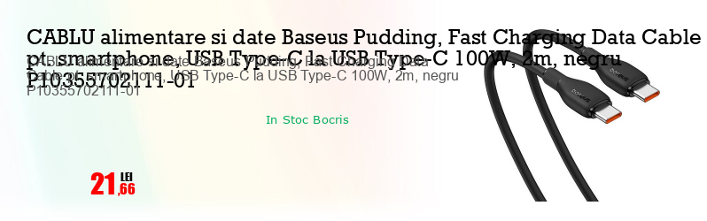 CABLU alimentare si date Baseus Pudding, Fast Charging Data Cable pt. smartphone, USB Type-C la USB Type-C 100W, 2m, negru P10355702111-01
