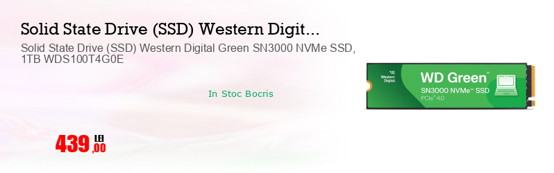 Solid State Drive (SSD) Western Digital Green SN3000 NVMe SSD, 1TB WDS100T4G0E